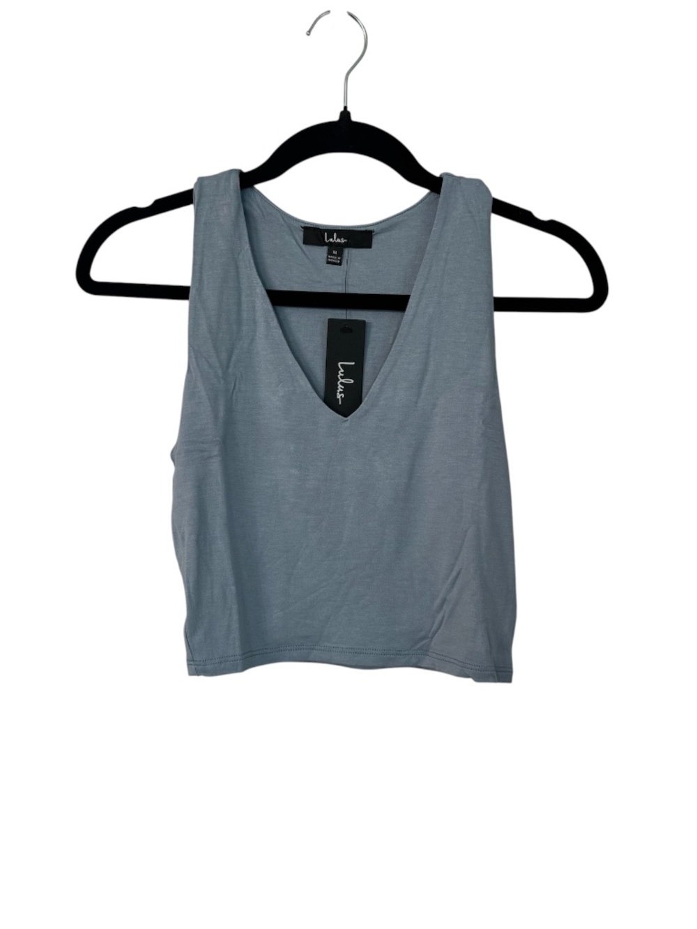 Lulus Basics Feel Like Dancing Denim Blue Deep V-Neck Crop Top Sz M NWT
